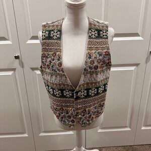 Vintage tapestery embroidery holiday vest size small snowmen, snowflakes, winter